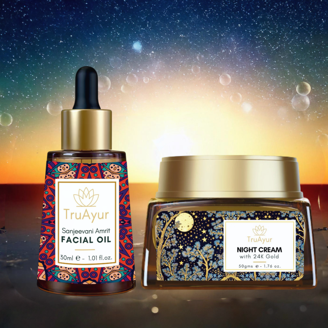 Anti-aging ritueel met 24K goud (Sanjeevani Amrit gezichtsolie en nachtcrème)