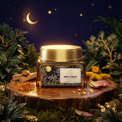 24K Gold Ayurvedische Anti-Aging Nachtcrème met Bakuchi Olie, Saffraan en Kurkuma
