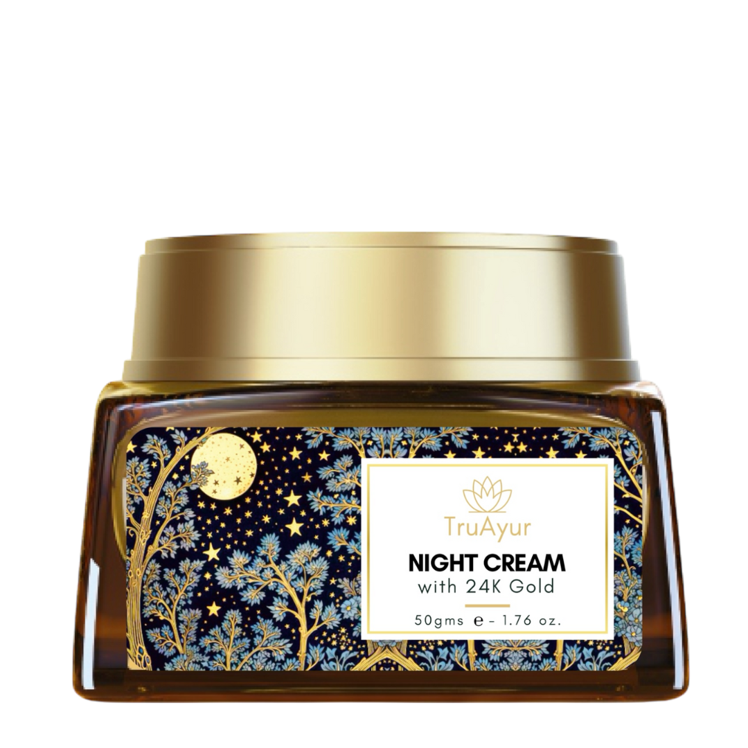 24K Gold Ayurvedische Anti-Aging Nachtcrème met Bakuchi Olie, Saffraan en Kurkuma