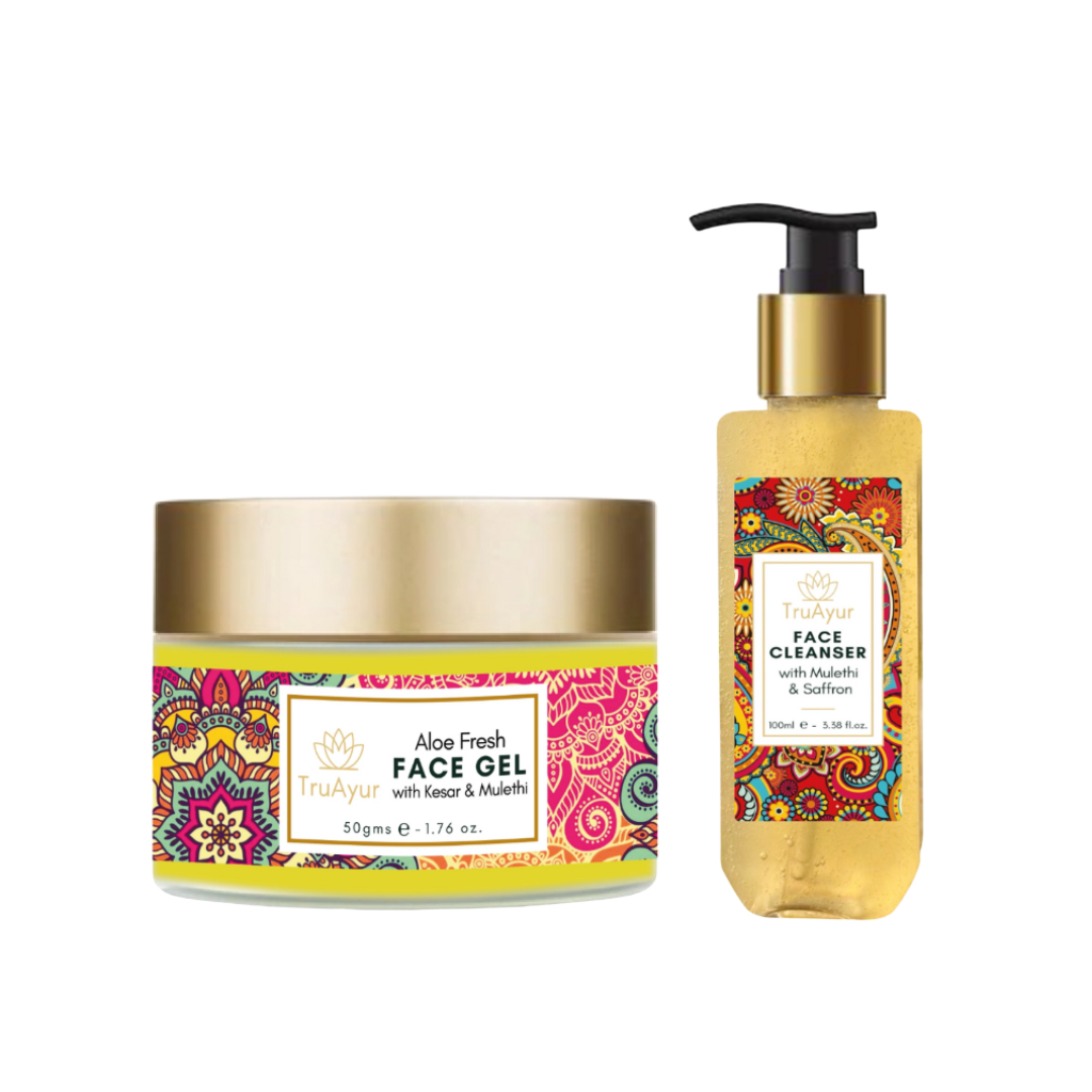 Duo voor een frisse huid met saffraan uit Kasjmir en Mulethi (gezichtsreiniger en Aloe Fresh-gel)