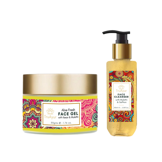 Duo voor een frisse huid met saffraan uit Kasjmir en Mulethi (gezichtsreiniger en Aloe Fresh-gel)