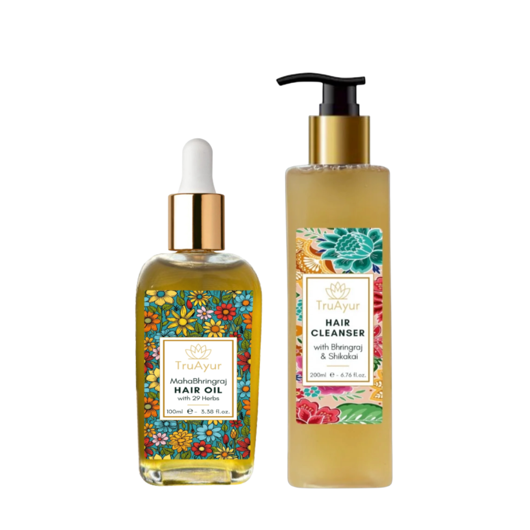 Combinatie van haarherstel en revitalisering (haarshampoo en haarolie)