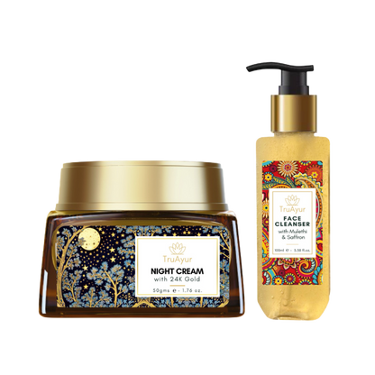 Saffron Glow Nachtritueel (24 karaats gouden nachtcrème en gezichtsreiniger)
