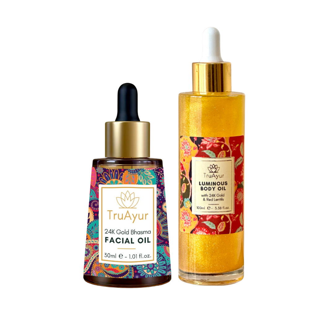 24K gouden helderheid combo (combinatie gezichtsolie en 24K gouden lichaamsolie)