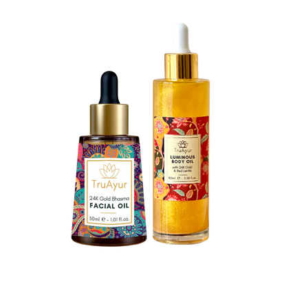 24K gouden helderheid combo (combinatie gezichtsolie en 24K gouden lichaamsolie)