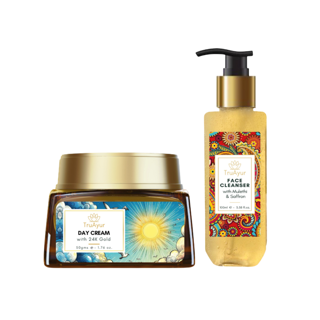 Ritueel voor een stralende huid (24 karaat gouden dagcrème en gezichtsreiniger)