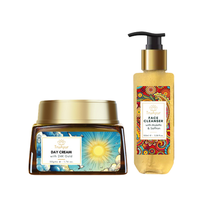 Ritueel voor een stralende huid (24 karaat gouden dagcrème en gezichtsreiniger)