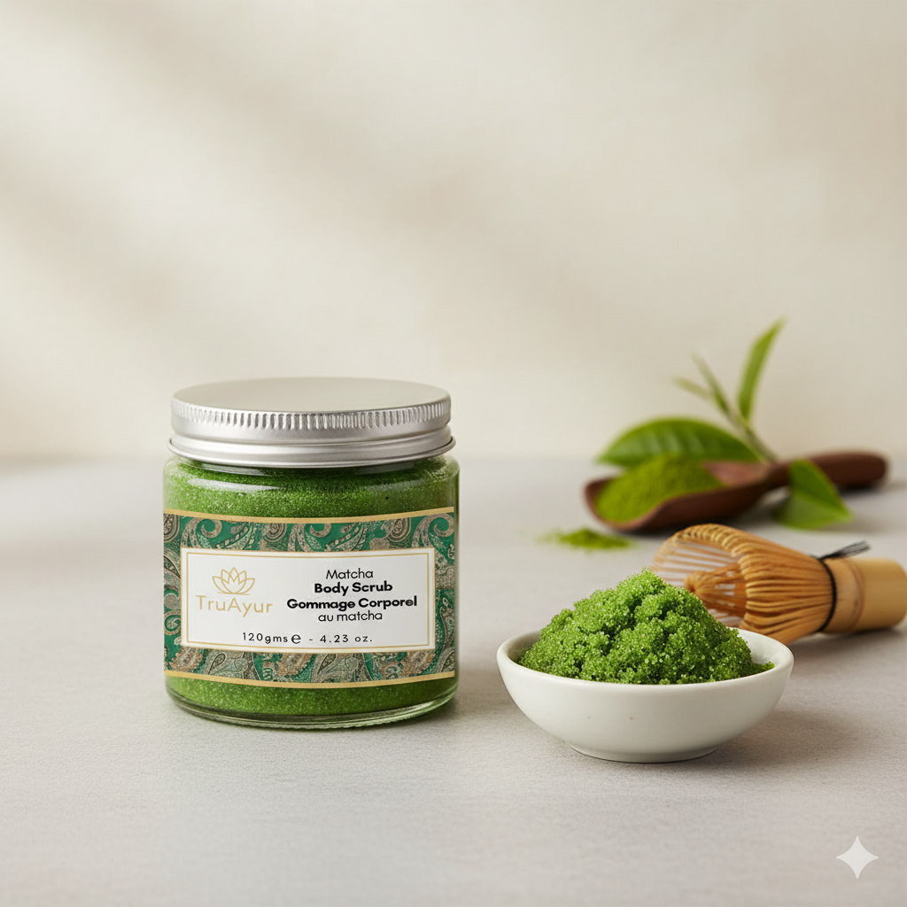 Matcha en avocado bodyscrub voor diepe hydratatie en voeding