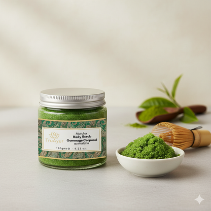 Matcha en avocado bodyscrub voor diepe hydratatie en voeding