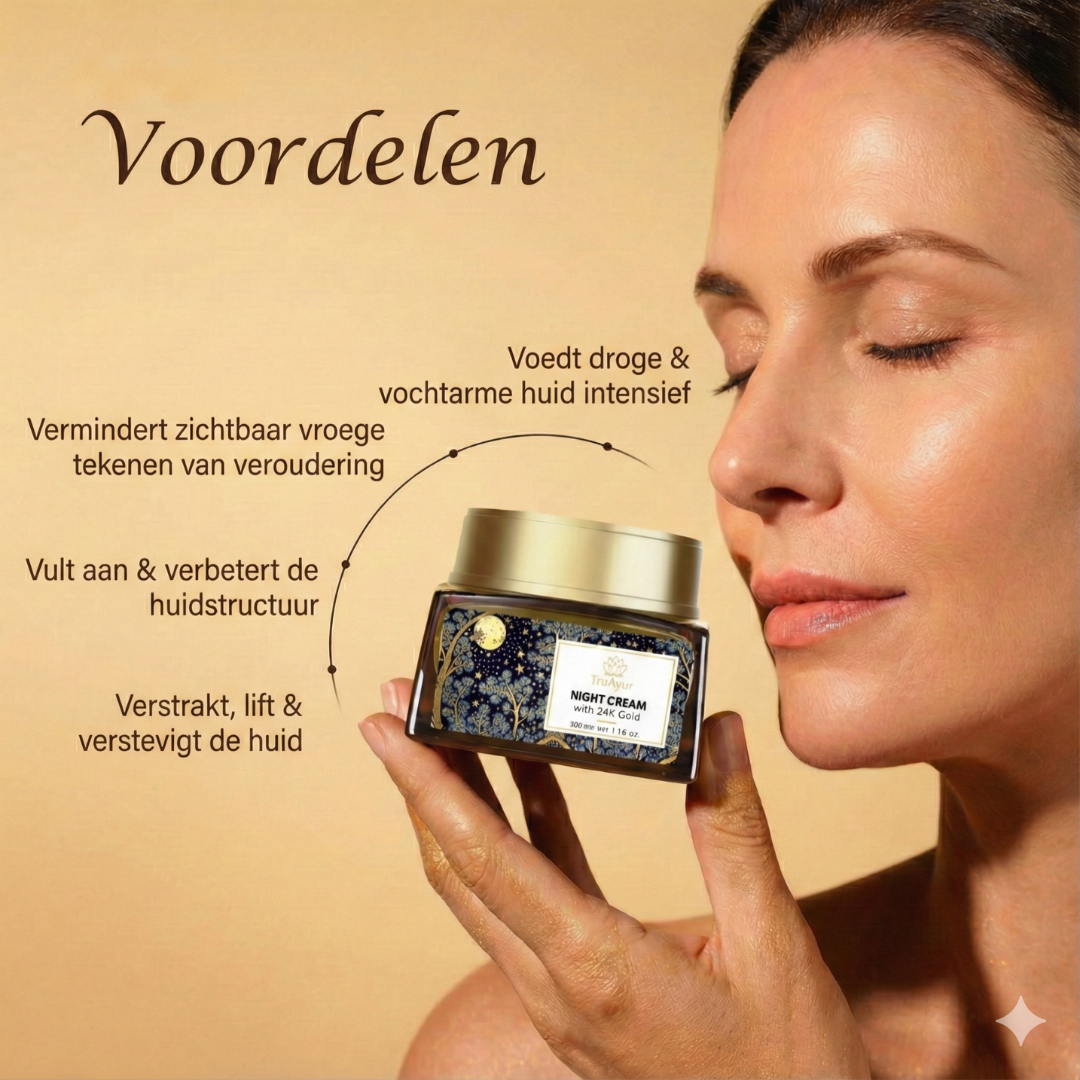 24K Gold Ayurvedische Anti-Aging Nachtcrème met Bakuchi Olie, Saffraan en Kurkuma