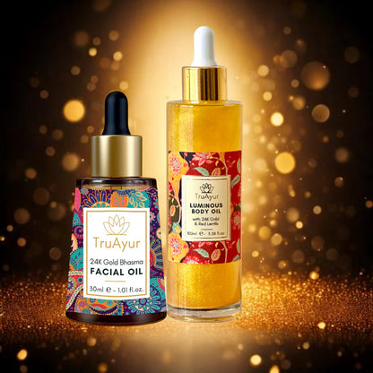 24K gouden helderheid combo (combinatie gezichtsolie en 24K gouden lichaamsolie)