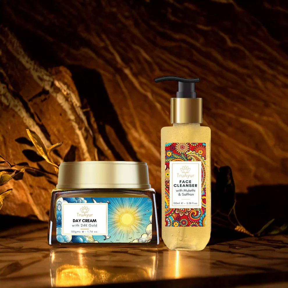 Ritueel voor een stralende huid (24 karaat gouden dagcrème en gezichtsreiniger)