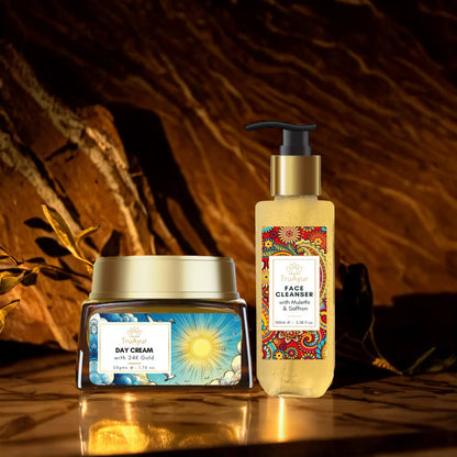 Ritueel voor een stralende huid (24 karaat gouden dagcrème en gezichtsreiniger)