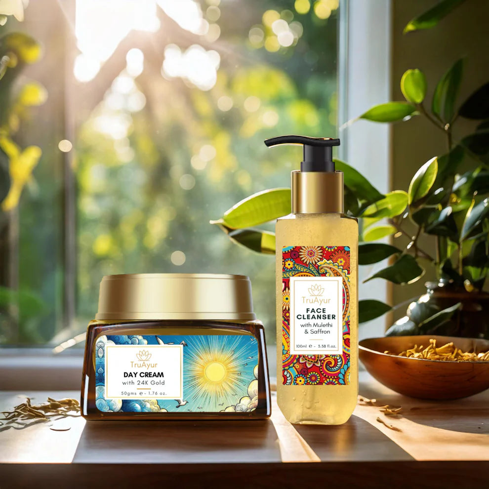 Ritueel voor een stralende huid (24 karaat gouden dagcrème en gezichtsreiniger)