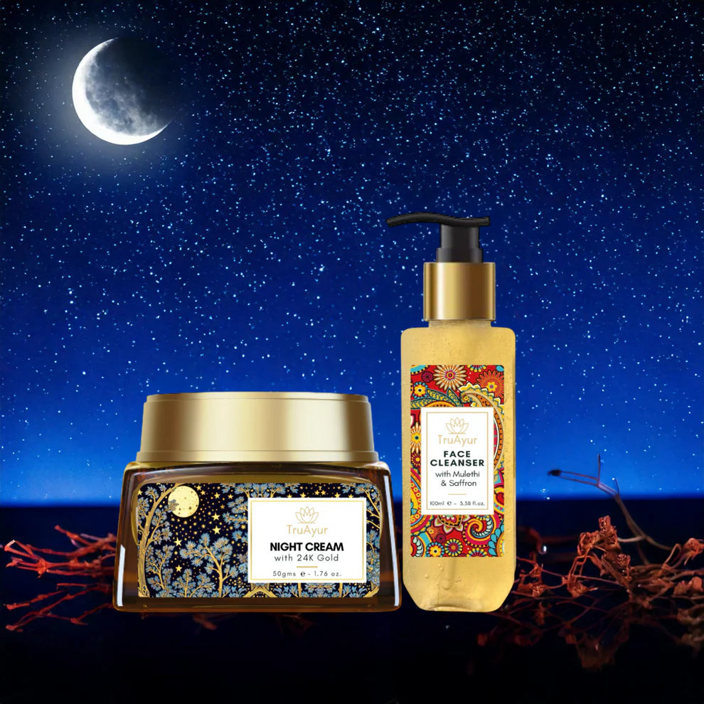 Saffron Glow Nachtritueel (24 karaats gouden nachtcrème en gezichtsreiniger)