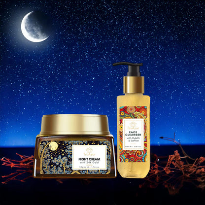 Saffron Glow Nachtritueel (24 karaats gouden nachtcrème en gezichtsreiniger)