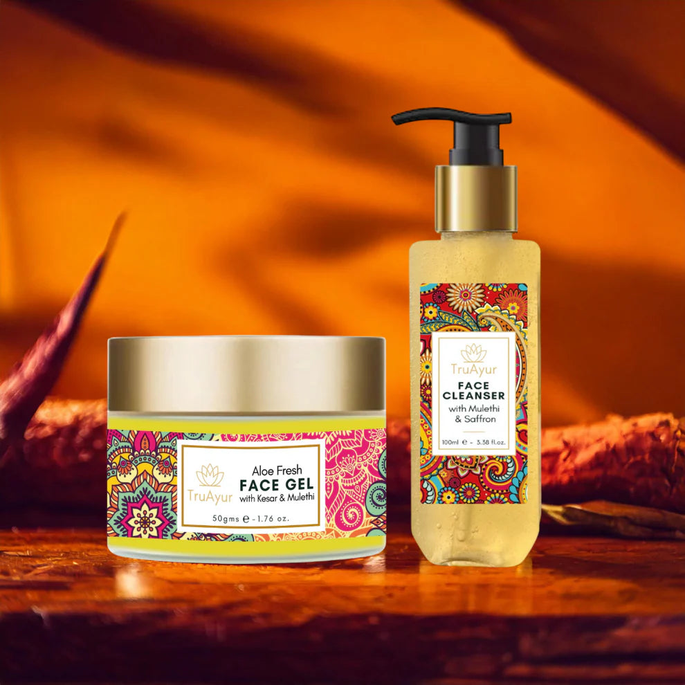 Duo voor een frisse huid met saffraan uit Kasjmir en Mulethi (gezichtsreiniger en Aloe Fresh-gel)