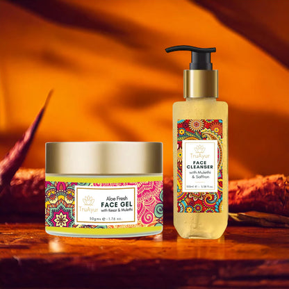 Duo voor een frisse huid met saffraan uit Kasjmir en Mulethi (gezichtsreiniger en Aloe Fresh-gel)