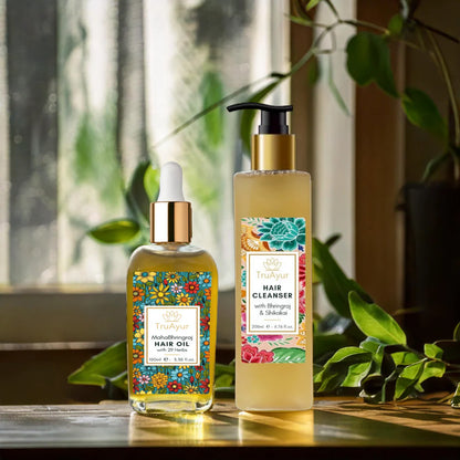 Combinatie van haarherstel en revitalisering (haarshampoo en haarolie)