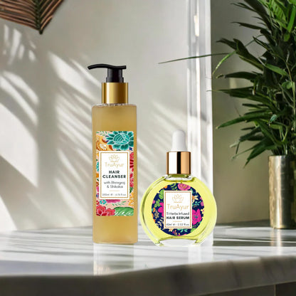 Combinatie van haarhydratatie (haarshampoo en haarserum)