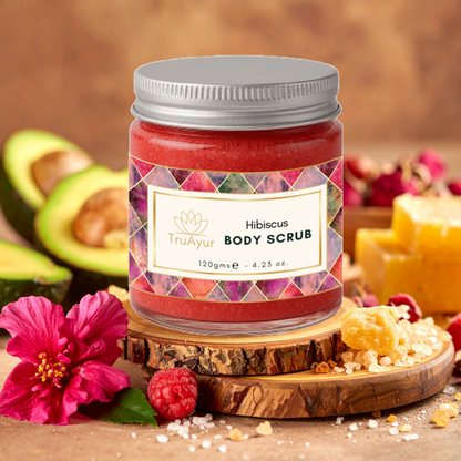 Lichaamsscrub met roos en hibiscus