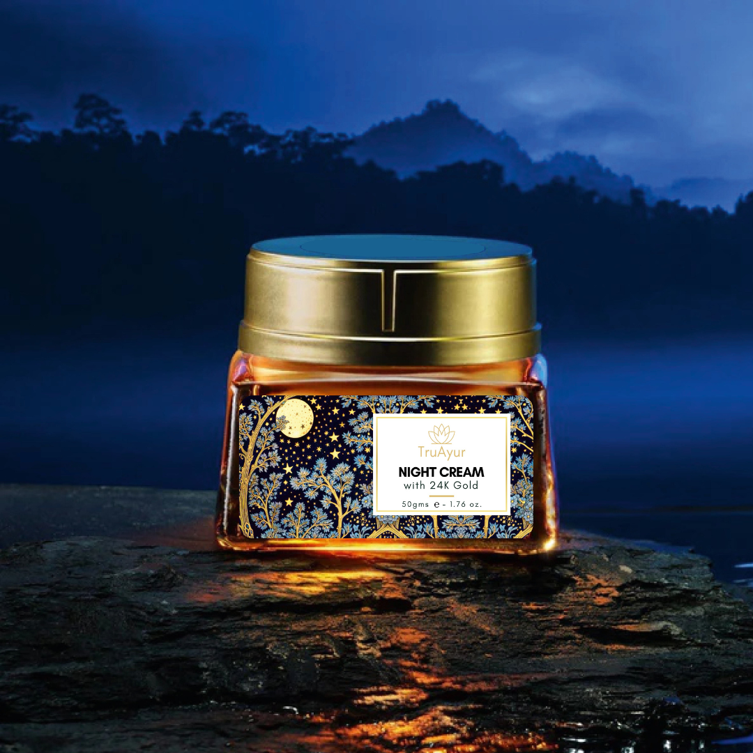 24K Gold Ayurvedische Anti-Aging Nachtcrème met Bakuchi Olie, Saffraan en Kurkuma