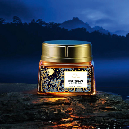 24K Gold Ayurvedische Anti-Aging Nachtcrème met Bakuchi Olie, Saffraan en Kurkuma