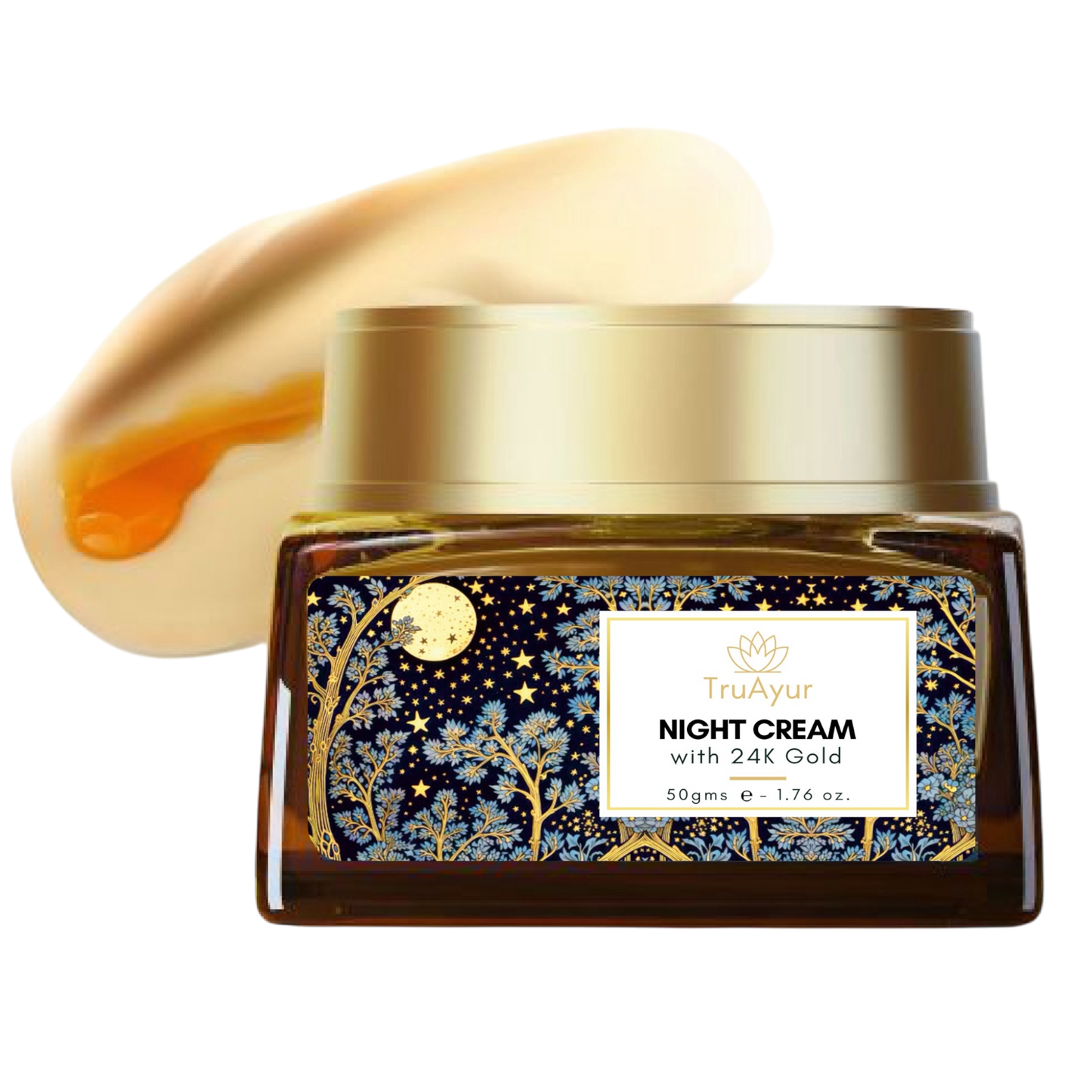24K Gold Ayurvedische Anti-Aging Nachtcrème met Bakuchi Olie, Saffraan en Kurkuma